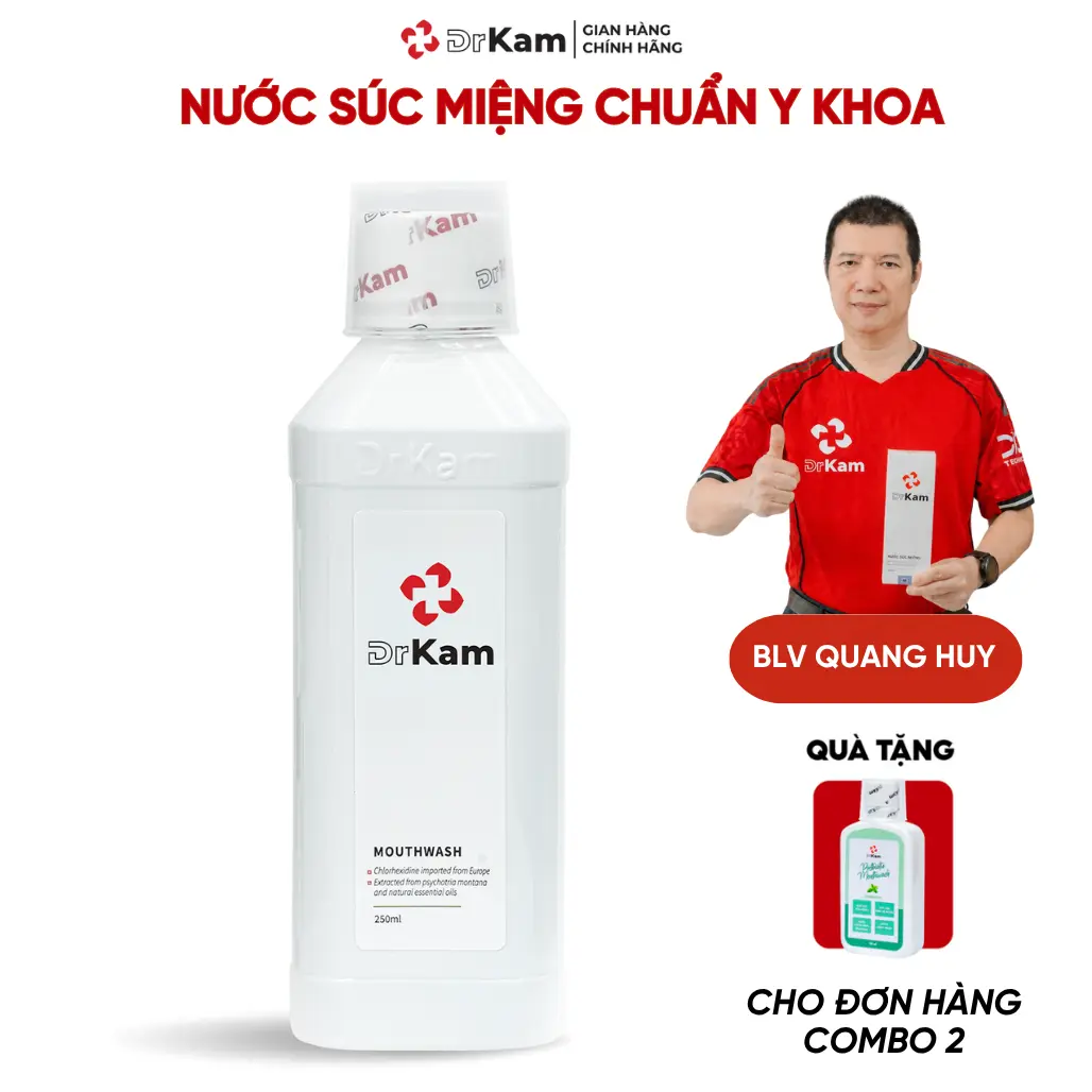 [DEAL HỜI] DrKam Nước Súc Miệng Chuẩn Y Khoa 250ml Không Cồn Không Cay Hỗ Trợ Kháng Khuẩn Giảm Viêm Nướu Hôi Miệng Cho Người Lớn & Trẻ Em Từ 6 Tuổi