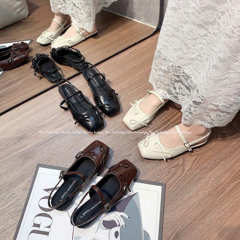 Thảo Em Boutique Sục bệt nữ hở gót đế 2p mũi tròn gắn nơ cá tính mã SHB6N