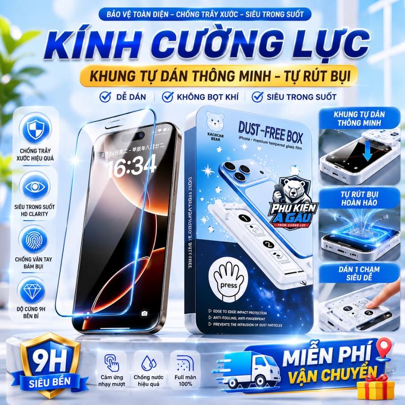 Kính cường lực iphone Xiaoman hộp tự dán thông minh, Cường lực nano chống vân…