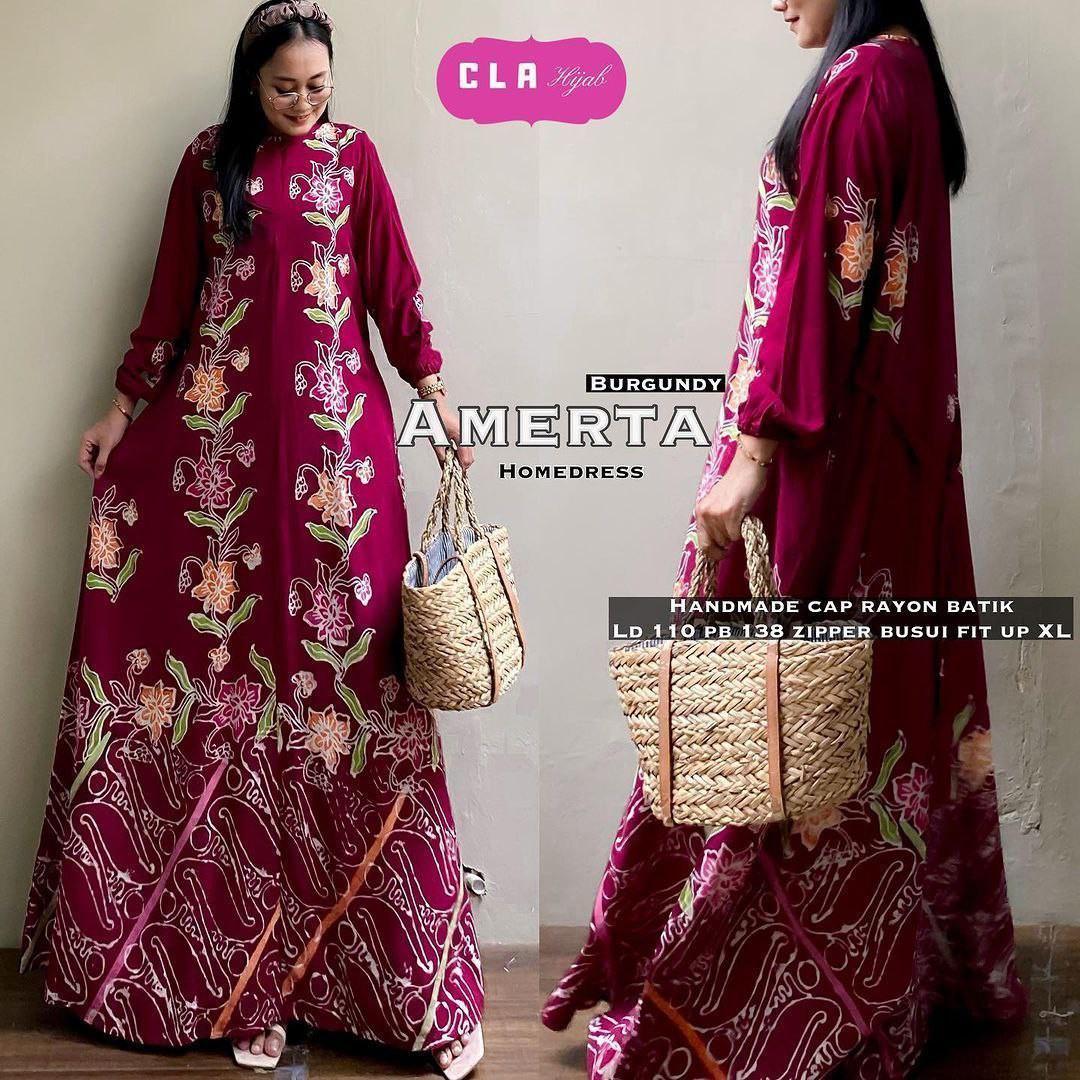 Gamis Amerta - Batik Cap Bahan Rayon Super Busui Friendly Jumbo - Fashion Wanita - adem murah Karet Lembut Motif Muslim