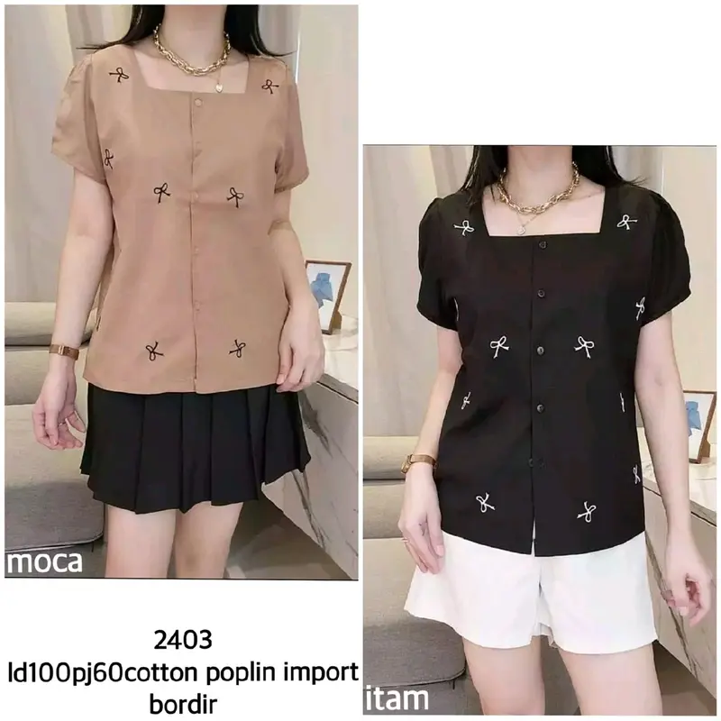 MC 2403 ATASAN LEHER KOTAK MOTIF PITA KANCING BAHAN COTTON POPLIN PREMIUM 2