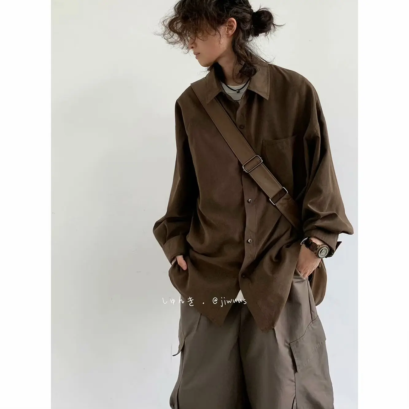 Áo Sơ Mi Dài Tay Unisex, Quần Áo Nam Phong Cách Tối Giản, Thường Ngày, Rộng Rãi, Màu Trơn, Retro, Hợp Thời Trang, Hàng Hóa, Mùa Thu / Mùa Hè, Mới, Nhật Bản
