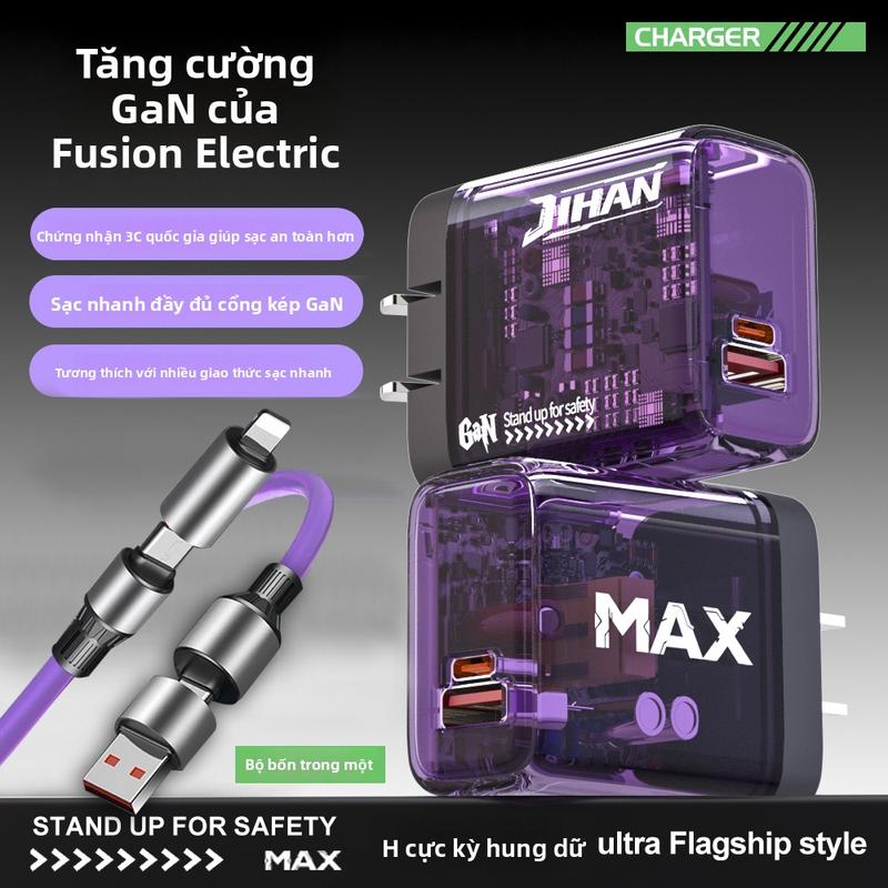 2026 Mới Đa chức năng Multi-Protocol Gallium Nitride Double Port Purple Clear Rechargeable Head Set Đối với Apple Điện thoại Android,iPhone Máy tính bảng Máy tính xách tay Universal Superfast Charge