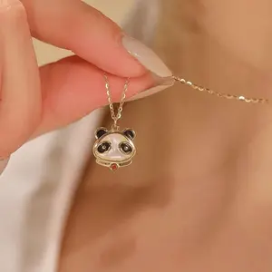 Kalung Titanium Emas Liontin Panda Lucu Mutiara Wanita Aksesoris Cute Unik Kekinian Imut