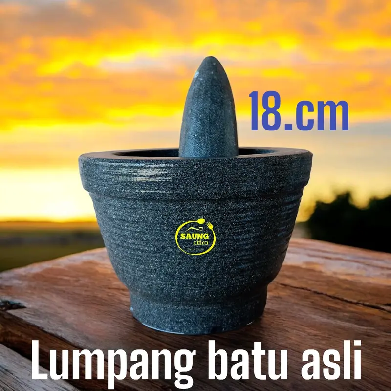 lumpang bubut batu asli 18.cm satu set lengkap cobek batu asli gunung 0