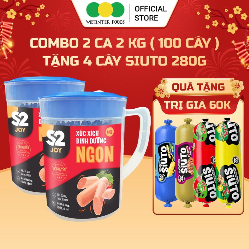   Tặng 4 Xúc Xích Siuto  Combo 2KG Xúc Xích Heo Ngon Dinh Dưỡng Tiệt Trùng S2 Vietinter Foods 