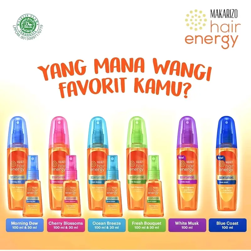 Makarizo Hair Energy Scentsations Hair Parfume Wangi Spray - Parfum Rambut 100ml & 30ml  Bau Bunga Cherry 0