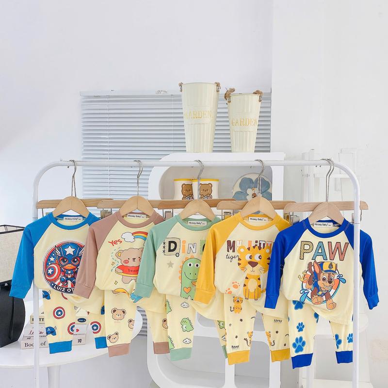 [KABOO] Đồ bộ tay dài quần dài thun lạnh cho bé trai bé gái (7-24kg, cao dưới 1m15), vải mềm mát thoáng khí, in hình dễ thương cho bé, đồ dài cho bé mặc ngủ thoải mái.