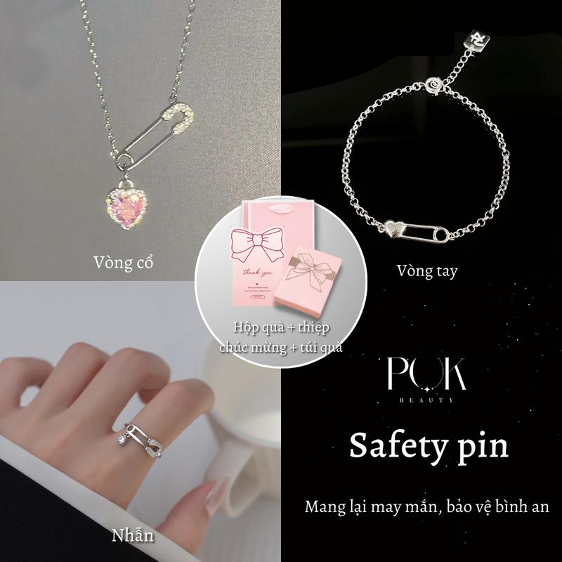Bộ Safety Pin Dây Chuyền Vòng Cổ, Vòng Tay, Nhẫn, dành cho phụ nữ, Làm bằng thép titan, Không gỉ, Không phai màu, Vòng Cổ ghim tình yêu, Thích hợp cho các cô gái, Bộ phụ kiện may mắn năm mới, Đi kèm trong hộp quà