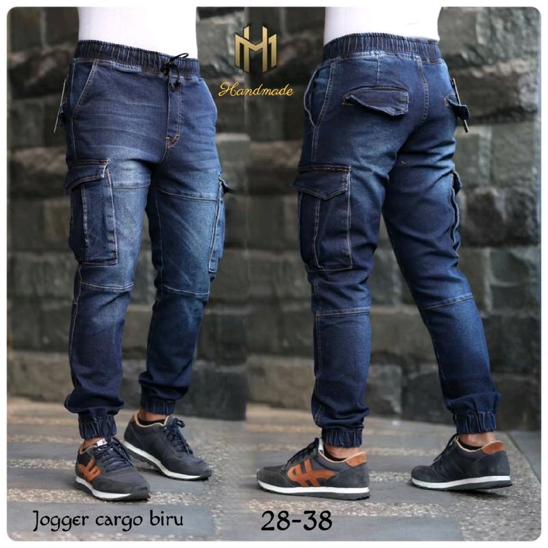 Celana Jogger Cargo Pria Panjang Jeans Denim Stretch Hitam Cowok 3