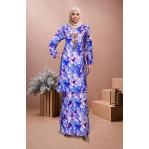 [3] Bold Bloom Baju Kurung Camilia Material Mango Ariani Silk Satin - Elegant Modern Floral Dress Wanita Muslimah