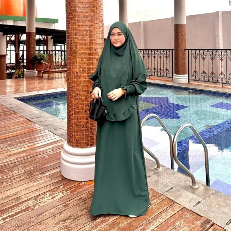 Shanum Gamis Set Syari Frenchkhimar Rempel Muslim All Size Crinkle Airflow Busui/ Gamis Lebaran Dewasa Dress Mewah Cantik Menyusui Wudhu Formal Panjang 4