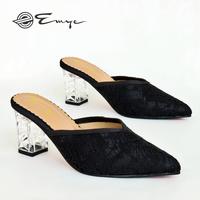 Gambar Emye - Sandal Heels Pesta Wanita Hak Kaca 7cm Brukat Denim Teracota Taro Iceblue Original Shoes - Hitam, 36 dari Emye_NEW Kab. Bogor 3 Tokopedia