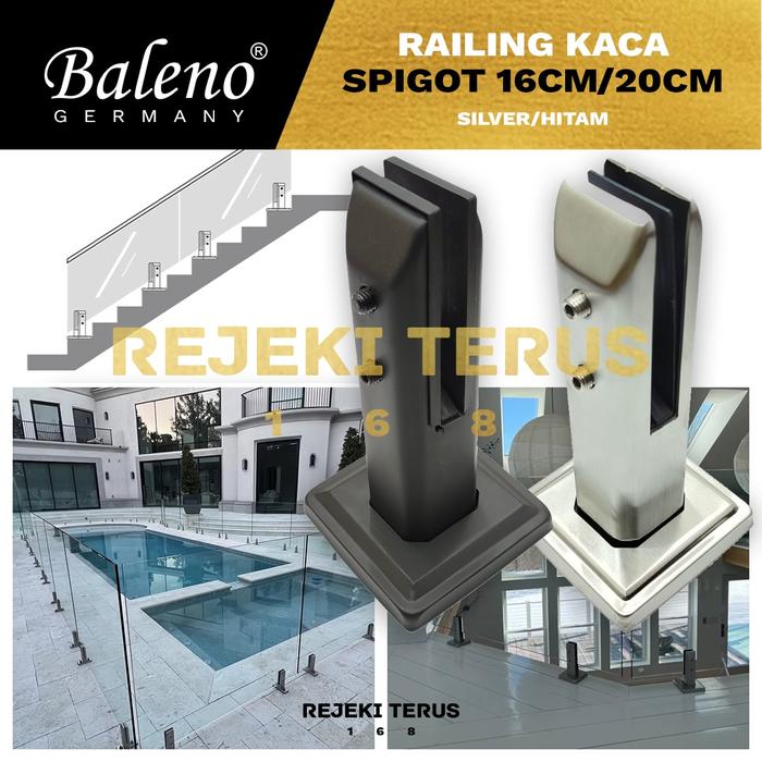 Jual Spigot Penjepit Kaca Railing 16CM 20CM Hitam Silver / Dudukan ...