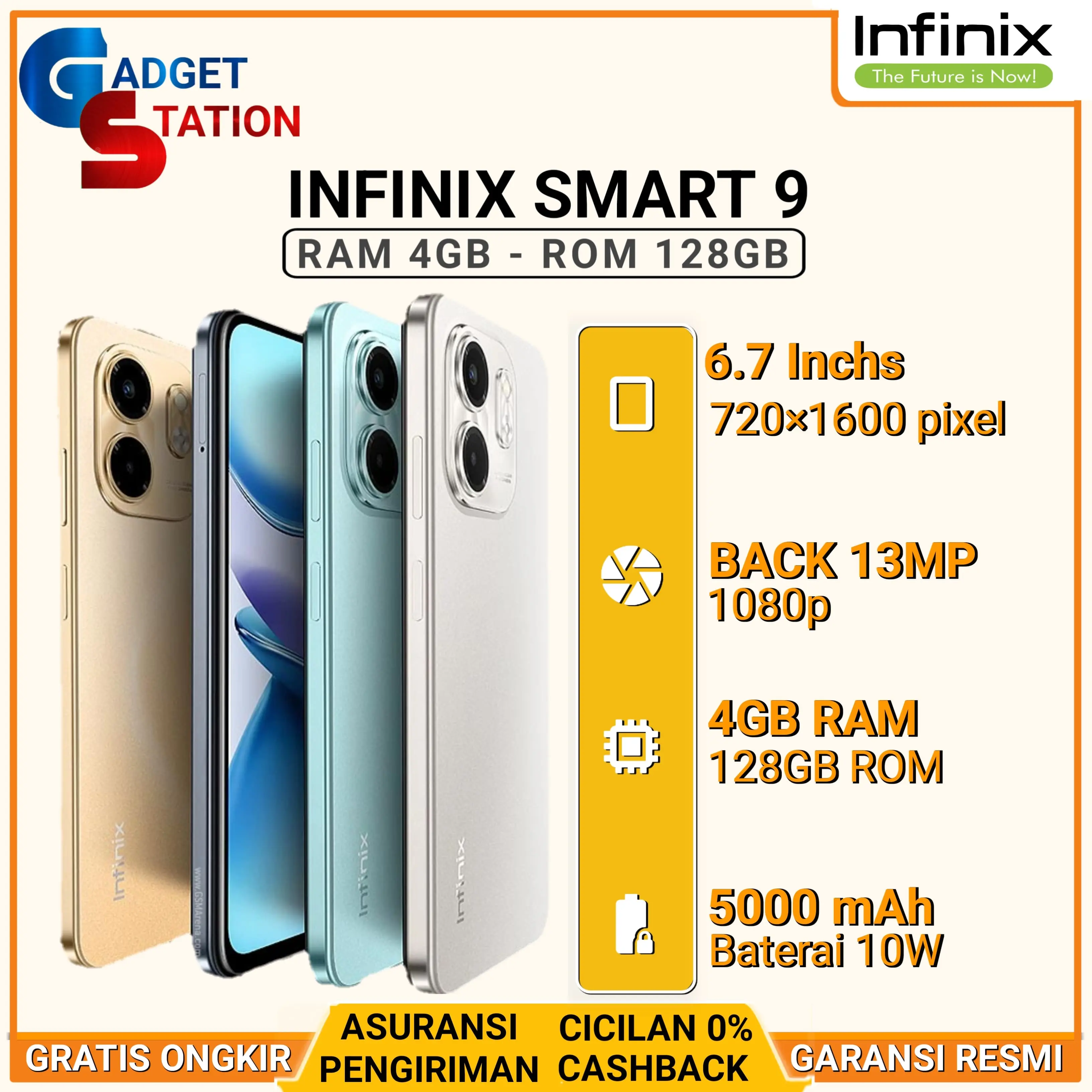 HP INFINX SMART 9 RAM [4GB] ROM [128GB] GARANSI RESMI INDONESIA | 6.7 inch 120Hz Punch Hole Display
