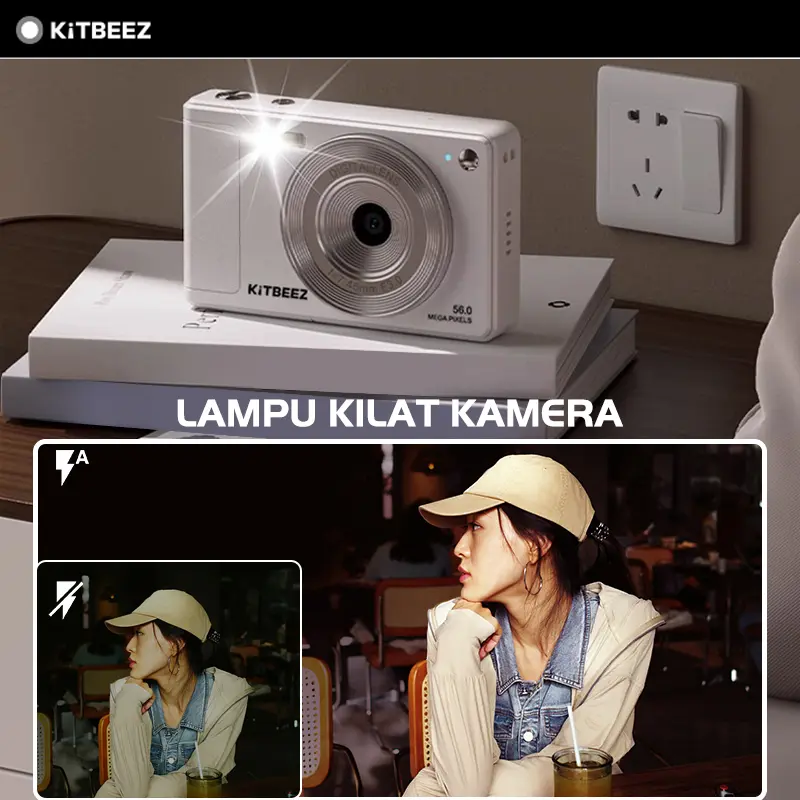 【KiTBEEZ KF-2】 Kamera CCD 56MP untuk Pelajar, Kamera Digital dengan Kartu CCD, AF (Autofokus), Layar Ultra HD 2.8 Inci, 56 Mega Piksel 5