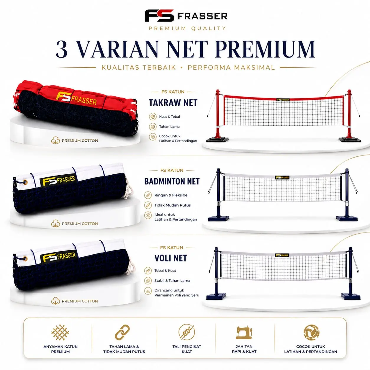Jaring Net Badminton Bulutangkis  Voli Takraw Katun  BN 01 NTKTN   PK Ball Outdoor Ball