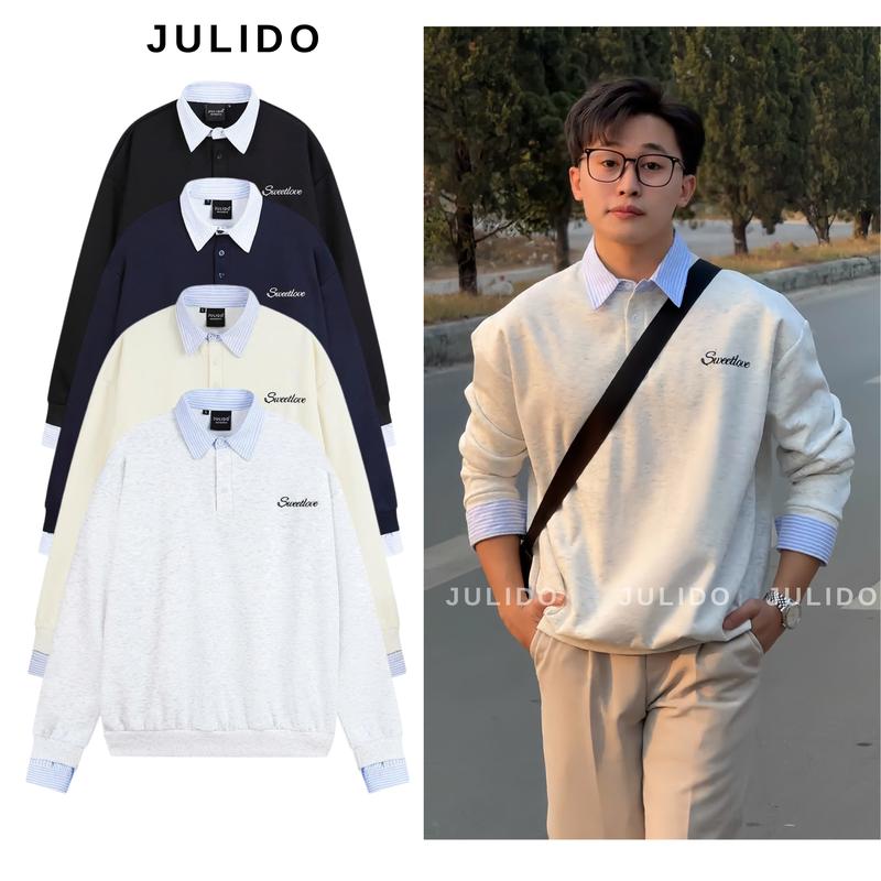 Áo sweater phối sơ mi dài tay JULIDO chất liệu vải nỉ hai da