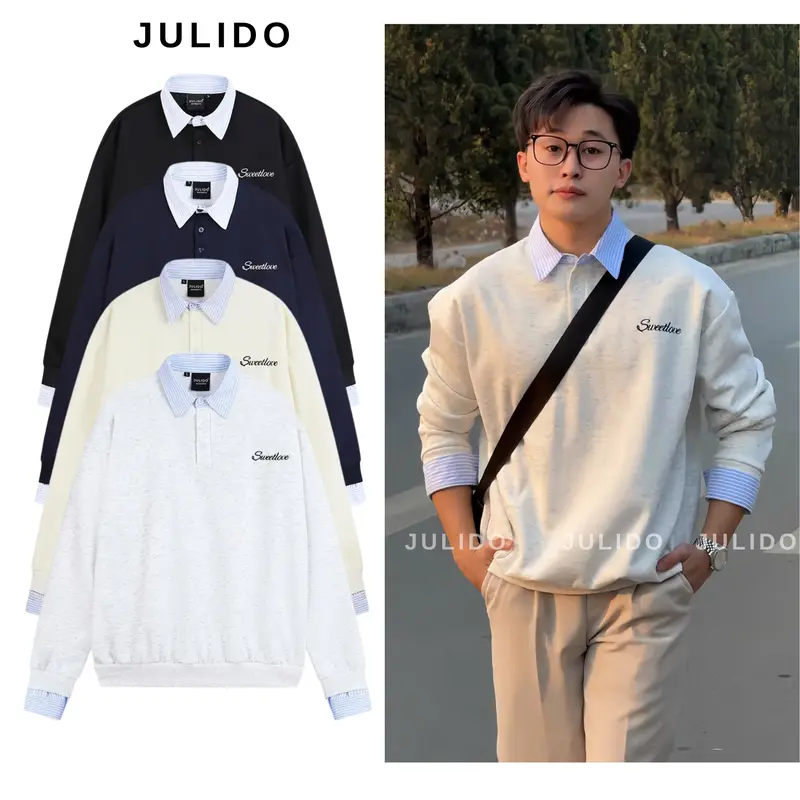 Áo sweater phối sơ mi dài tay JULIDO chất liệu vải nỉ hai da