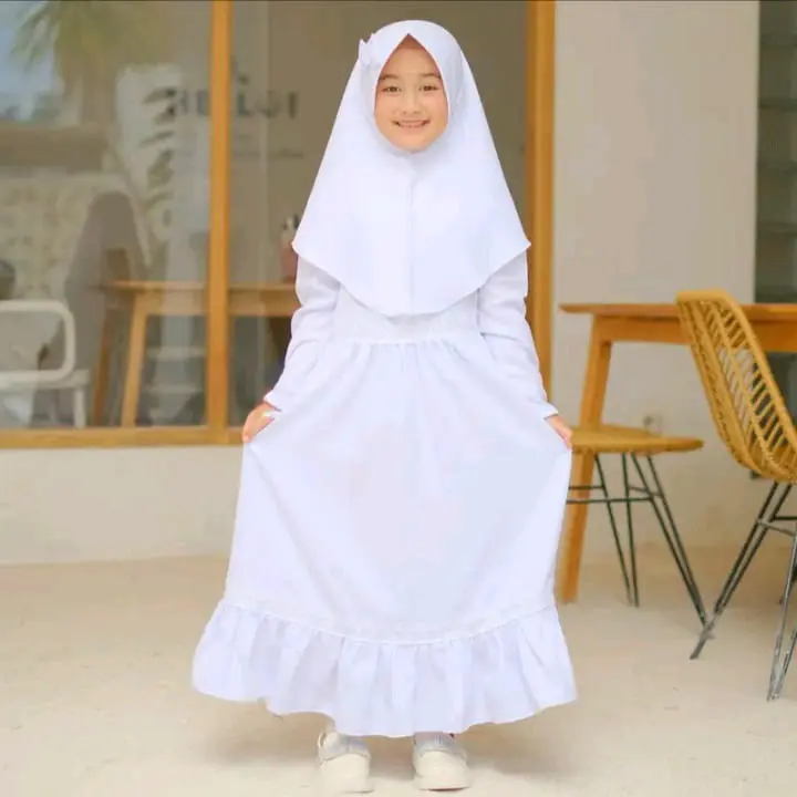 gamis anak perempuan manasik anak muslim perempuan 3-10th Baju Syari Katun Lembut Nyaman Dress Kerudung