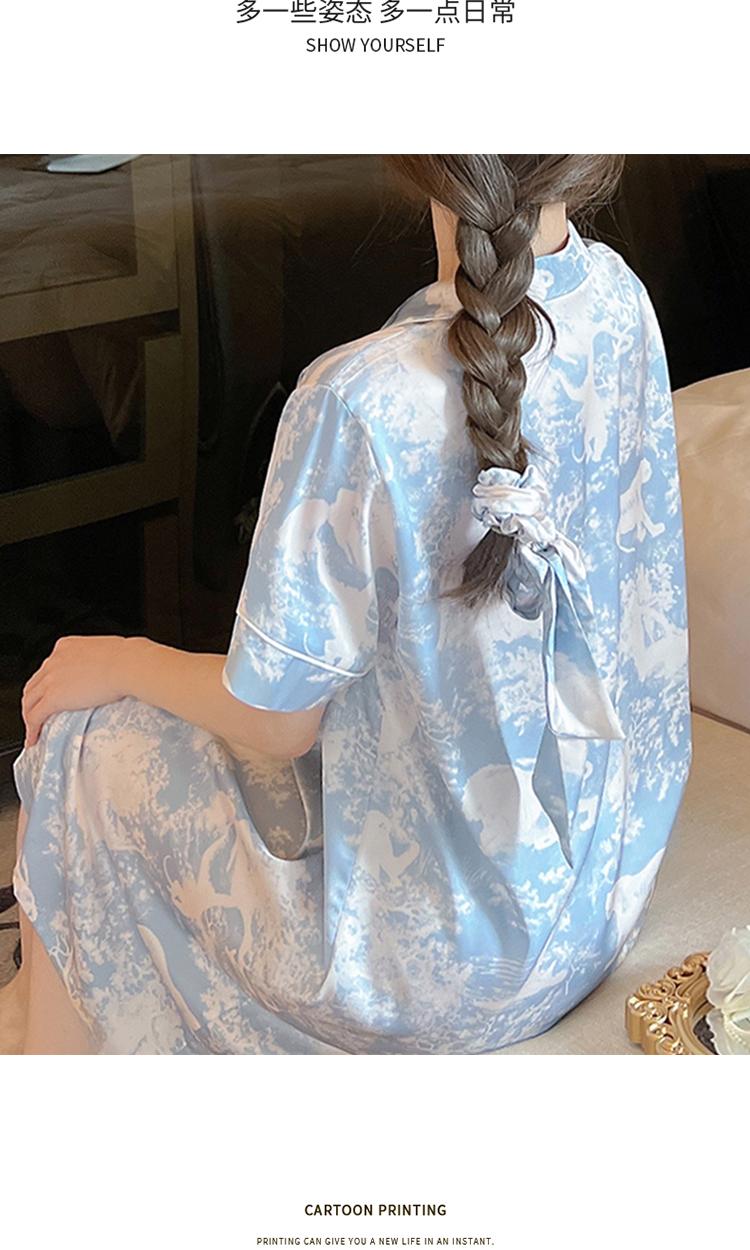 Product Introduction of Summer pajamas nightdress women thin short-sleeved shirt medium long home clothes can be worn outside 20