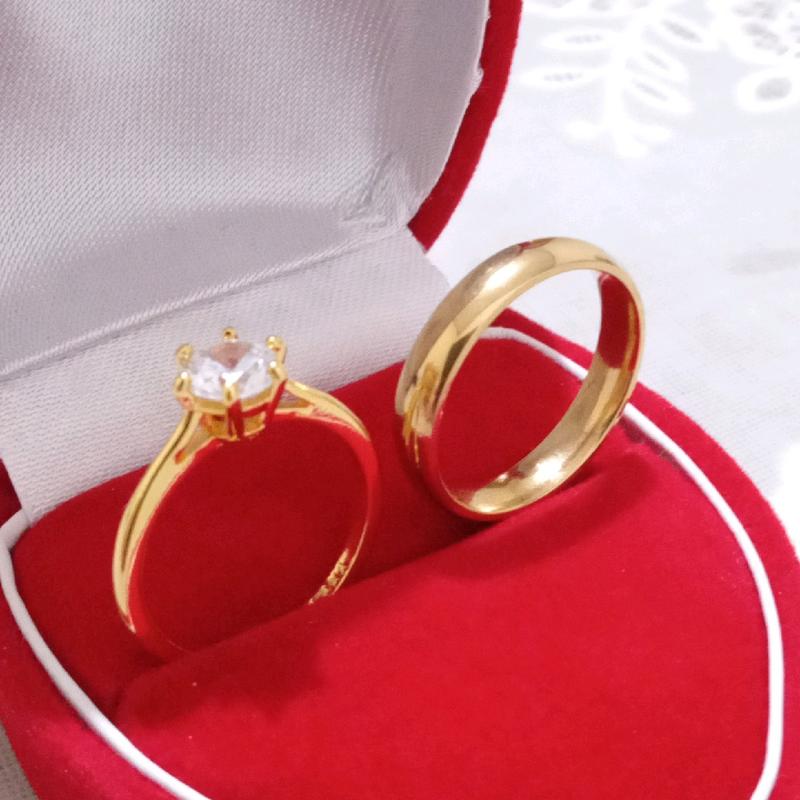 Cincin Couple Kawin Gold Permata Bahan Titanium Asli Perhiasan Kulit Rings 5