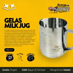 One Two Cups Gelas Milk Jug Kopi Espresso Latte Art Stainless 350ml - ZM078 - Silver