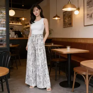 Everyday Pants - Motif Abstrak - Celana Panjang Wanita Baggy Kantor Kuliah - Kulot Pinstripe - Celana Formal Casual