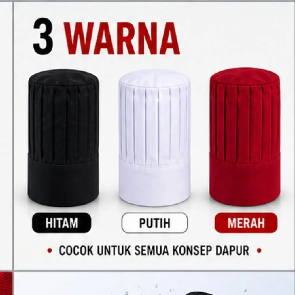 Topi Jamur Tinggi Chef Bahan Drill – Topi Koki Profesional Unisex Tebal Nyaman Bisa Dicuci