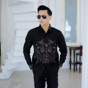 Kemeja Batik Pria Lengan Panjang Simpel Modern Siap Seragam Casual Terbaru - Katun, Baju Baju Hitam Formal Kerja Pendek Cowok Dewasa Kemeja wonosari