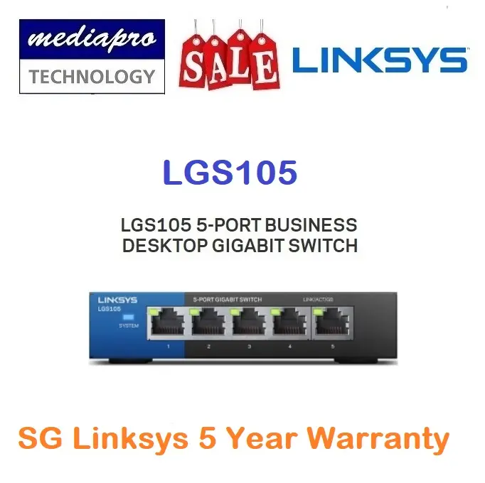 Linksys LGS105 5-Port Business Desktop Gigabit Switch ( Metal Case ) - 5 Year Local LInksys Warranty
