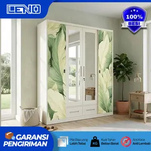 Lemari Pakaian Besi Sliding 3-4 Pintu Cermin Lemari Baju Plat Besi | Lemari Besi Kokoh Anti Karat