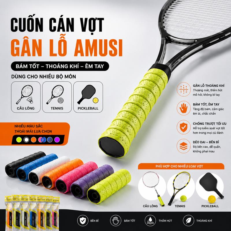 Combo 10 cuốn cán gân Amusi chính hãng - Quần vợt Cầu lông-Tenis-Pickleball-…