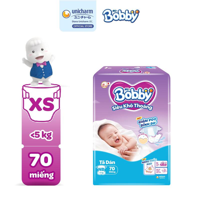 Bobby Tã/bỉm dán XS70 Siêu khô thoáng lõi nén cotton soft cho bé sơ sinh (bao…