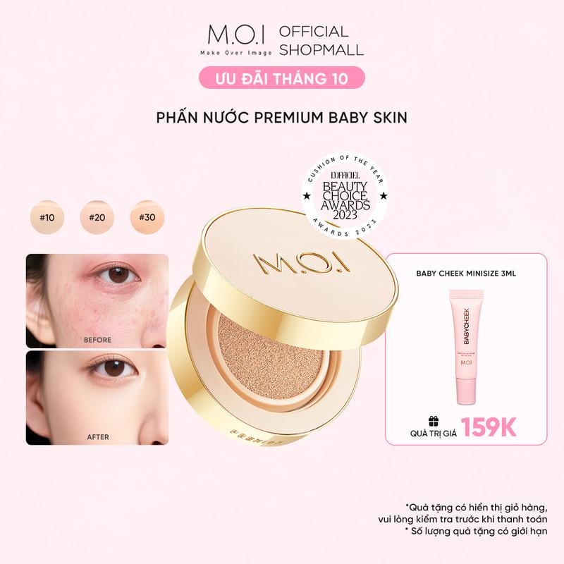 Phấn nước Kiềm Dầu Che Khuyết Điểm SPF 50+ PA+++ MOI Premium Baby Skin Cushion 12g