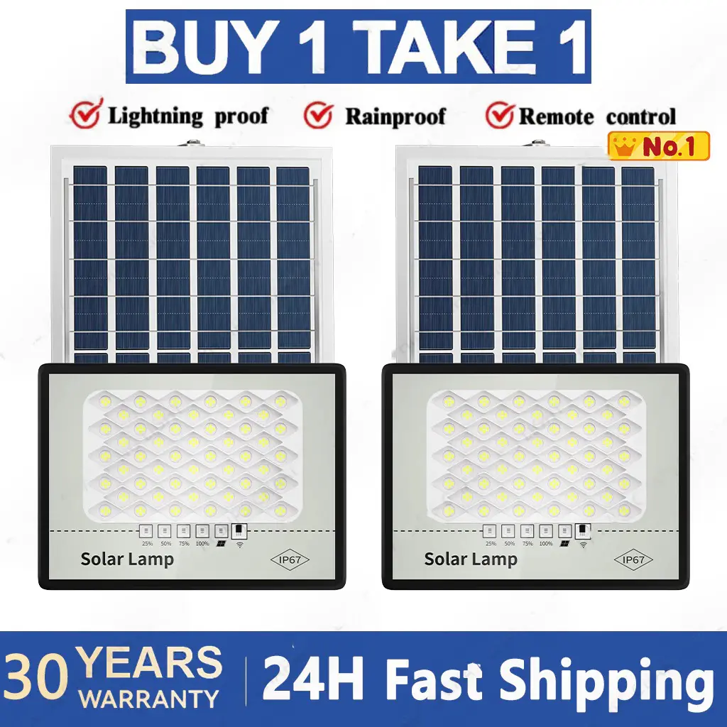 【BUY 1 TAKE 1】 5000W Solar light outdoor waterproof Waterproof Street Solar light Solar Light With Remote IP67 solar flood light lamp 9730 LED with supersize panel indoor COD