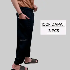 100 DAPAT 3 PCS CELANA SIRWAL PRIA DEWASA PANGSI KOMPRANG CINGKRANG BUAT SHOLAT HAJI M- XL POLOS KANTONG HITAM KATUN  PANJANG Muslim