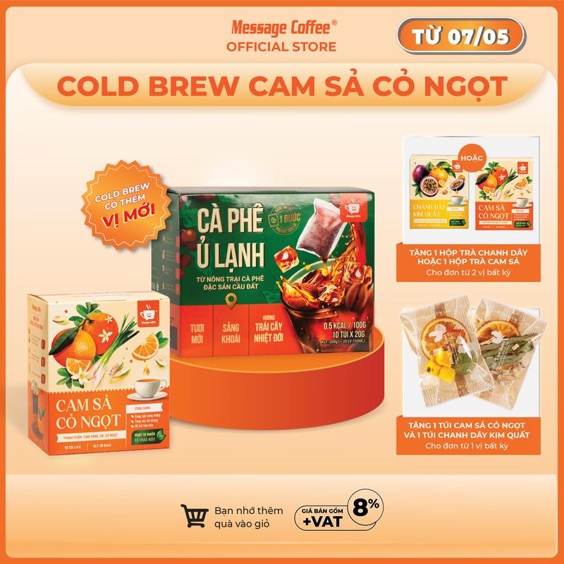 Cà phê Cold Brew túi lọc Arabica Cầu Đất – thêm vị mới Cam Sả Cỏ Ngọt & Chanh Dây Kim Quất – Cafe tiện lợi một bước pha chế từ Message Coffee 2