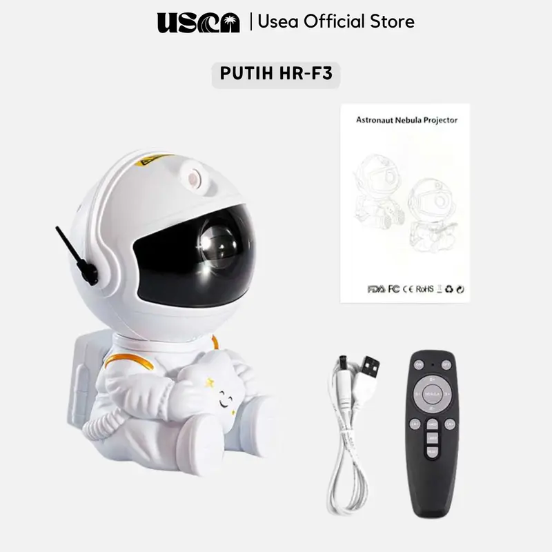 USEA Lampu Tidur Proyektor Bintang Galaxy 8 Warna Nebula Astronaut / Astronot Baterai Hitam Lampu Langit Galaxy Kamar Aurora 8
