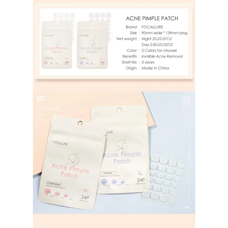 FOCALLURE Pimple Patch Day & Night - 24 Patch, Anti Inflamasi & Sterilisasi - Memudarkan, Merah 6