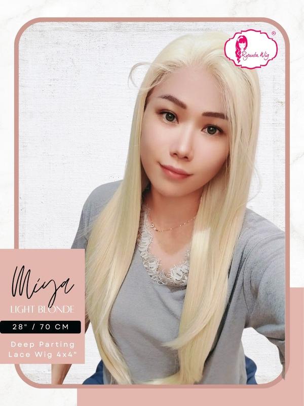 Ryuuta Wig Deep Part Half Lace Wig Lurus Panjang Miya Light Blonde 28 inch 70 cm 1