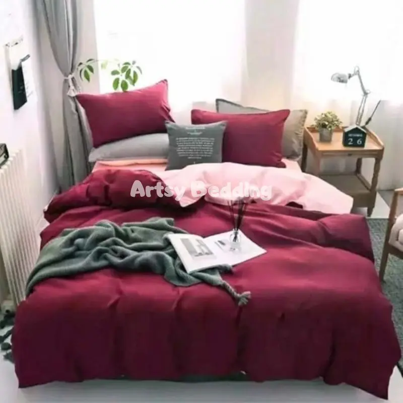 Bed Cover Set Sprei TwoTone Pink Abu - Ukuran Lengkap 90x200-180x200 Bedcover 2