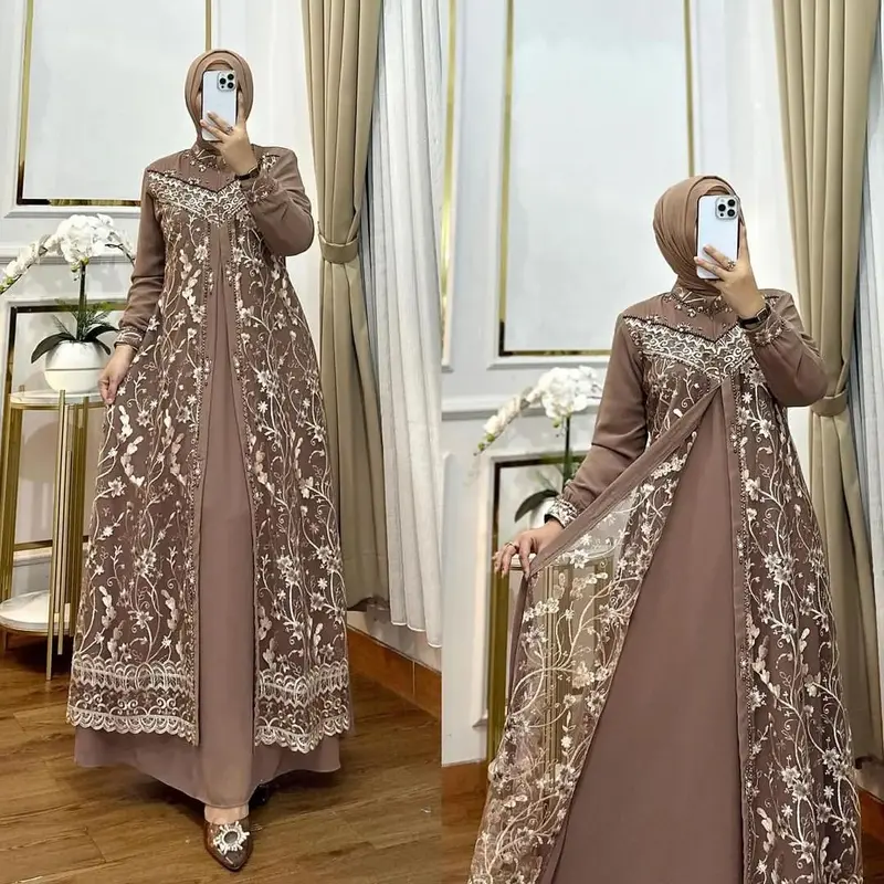 ARISTA DRESS-Dress Terbaru Terlaris 2024 / Dress Kekinian / Dress wanita Dewasa Terbaru Bahan Ceruty Babydoll Brukat Aplikasi Payet / Gamis Lebaran 2024 ( COD ) 4