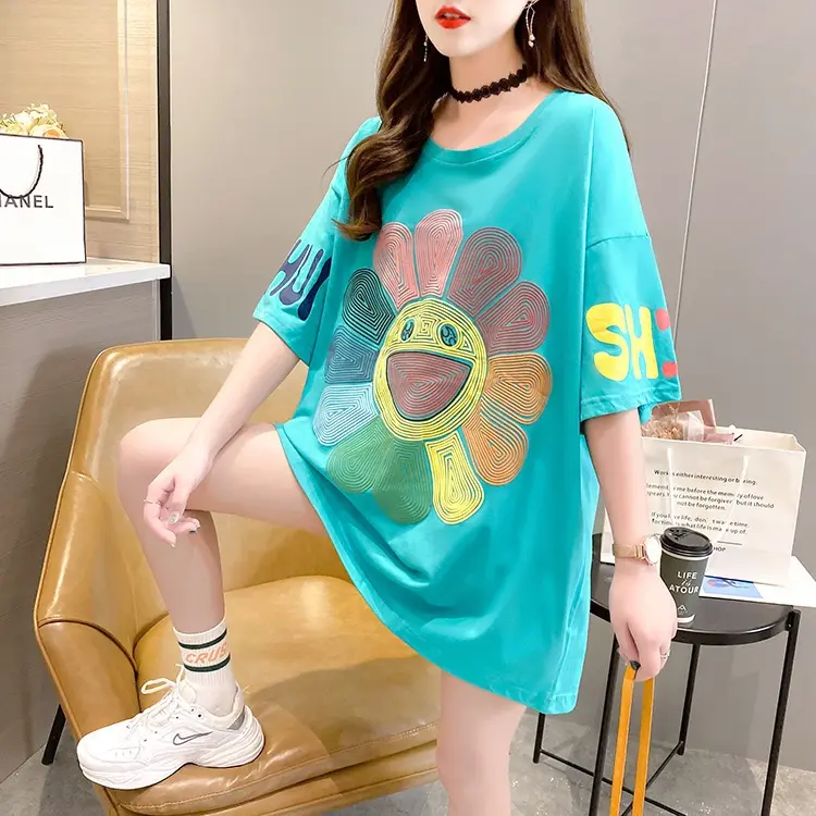 Kaos Oversize , Baju T-shirt Wanita Bahan Katun Campuran Adem CODE V1201 4