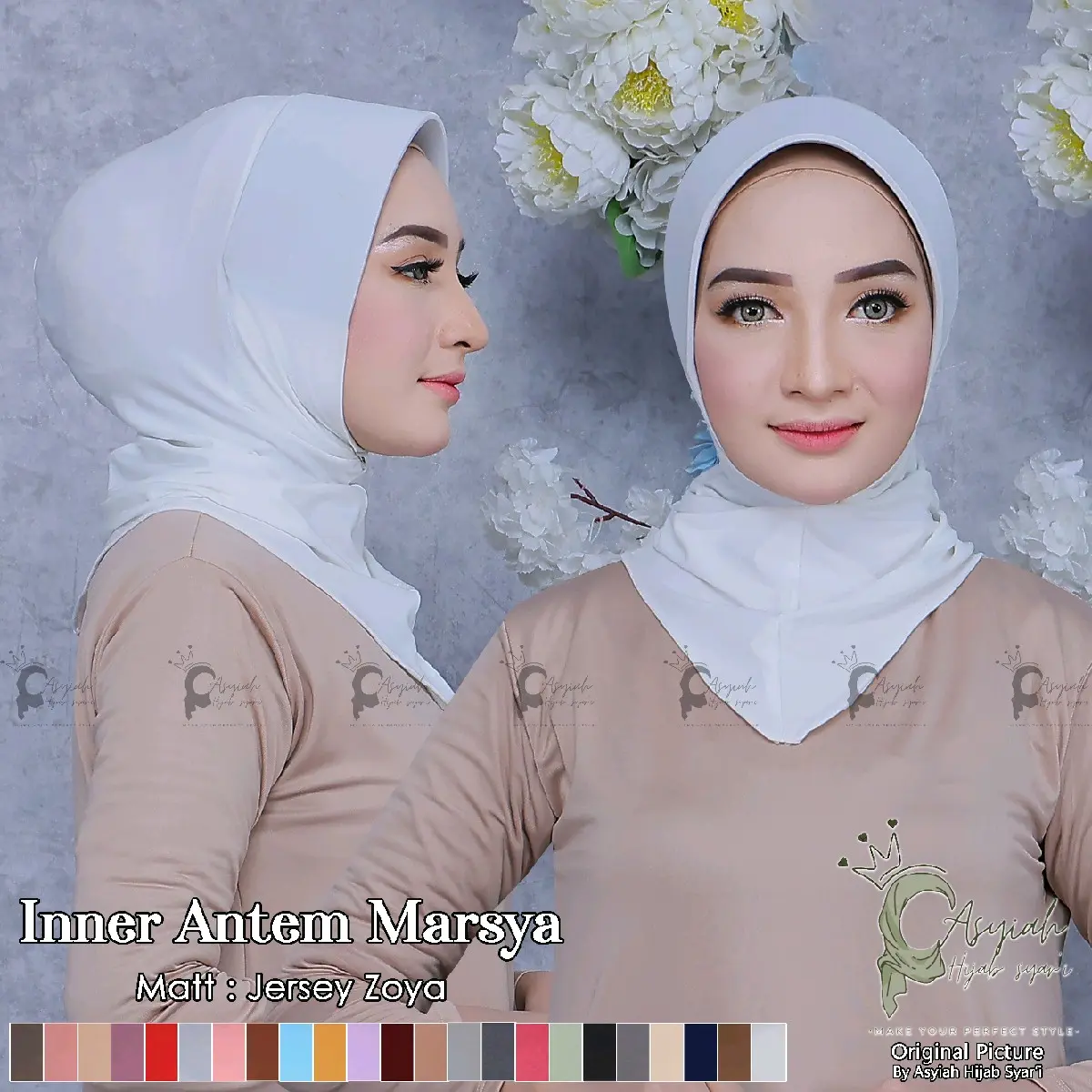 Nuyyhijabid Ciput Antem Marsha Dalaman Hijab Segiempat Tegak Dahi Bahan Jersey Zoya nutupin ninja mika kerudung spandeks rouge Anti sekolah toko whitte-black
