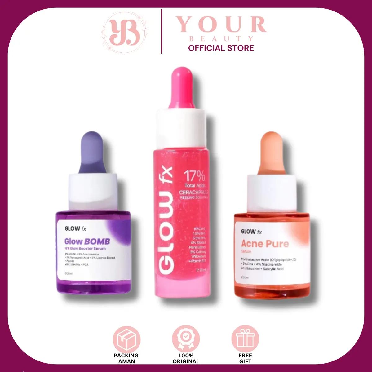 GLOW FX Glow Bomb / Acne Pure Serum / 17% Total Acids CeraCapsule Peeling Solution