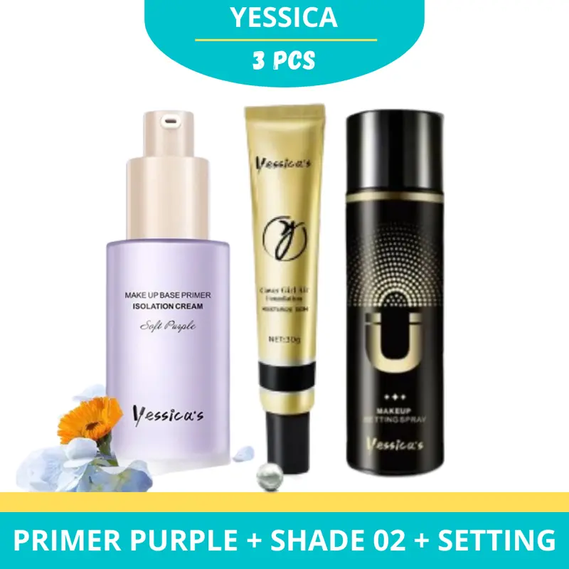 Yessica Bundling 3pcs Primer Foundation Setting Spray 2
