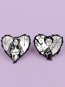 Set de 2 piezas de Broches de esmalte de Amantes del Cráneo de Película de Terror, Pins de Aleación de zinc Gótico Vintage, Perfectos para Bolsas, Ropa, Sombreros, Regalos para Fiesta de Halloween