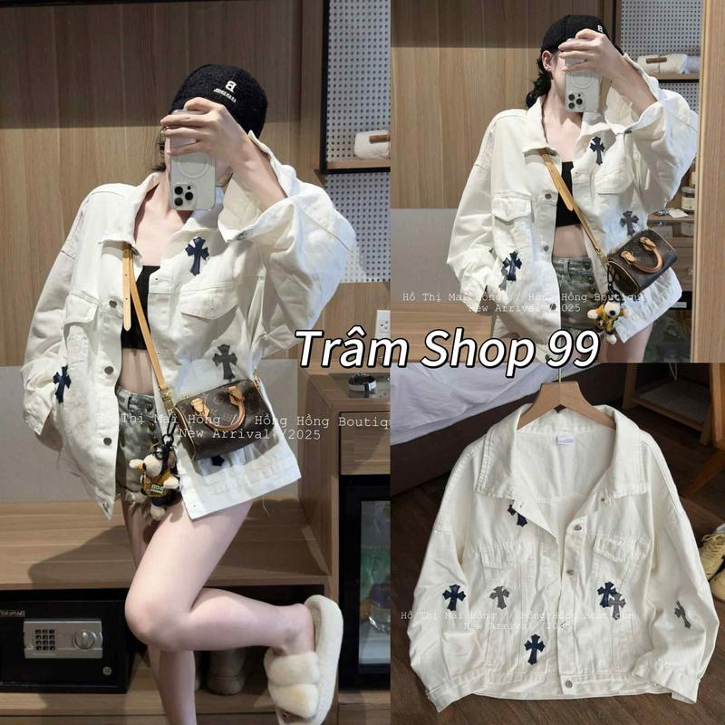  Áo Khoác Jean Trắng Chữ Thập Form Rộng Qc L1 Jean Mềm   Lưu Ý : Giặt qua 1 nước trước khi mặc vải jean sẽ về vải sẽ dày và đứng form  