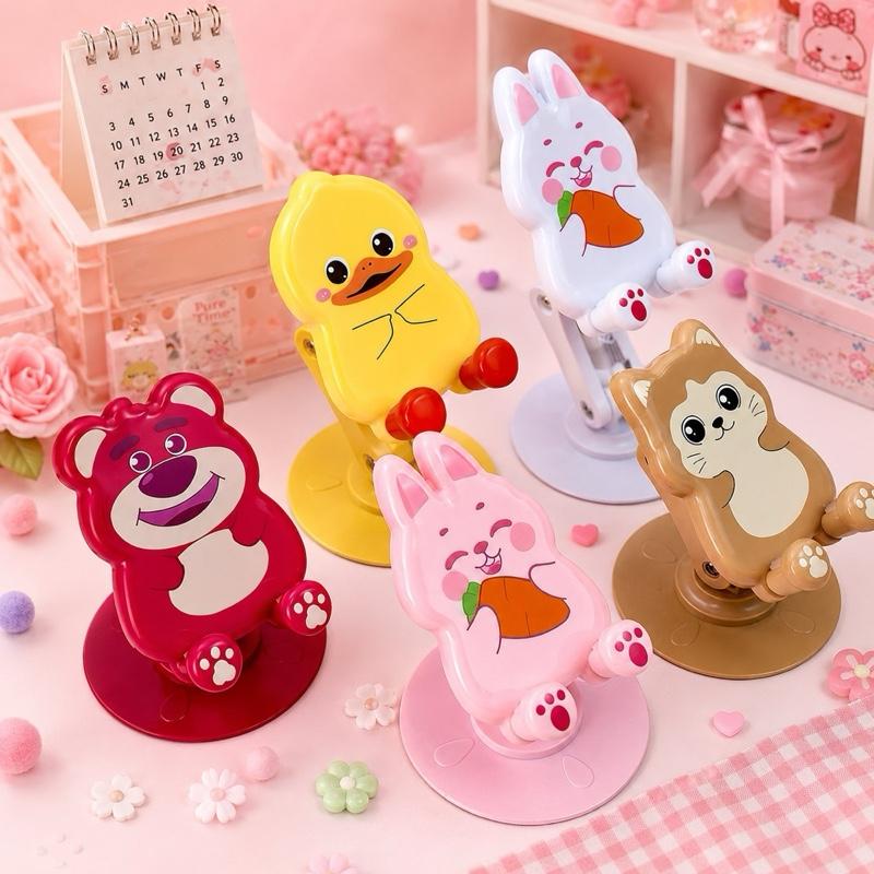 Giá Đỡ Điện Thoại Hình Kute Có Thể Điều Chỉnh Độ Cao, Xoay 360 độ - Kệ Điện Thoại Để Bàn Hình Gấu Dâu, Thỏ, Vịt, Mèo - CHÂU NHI